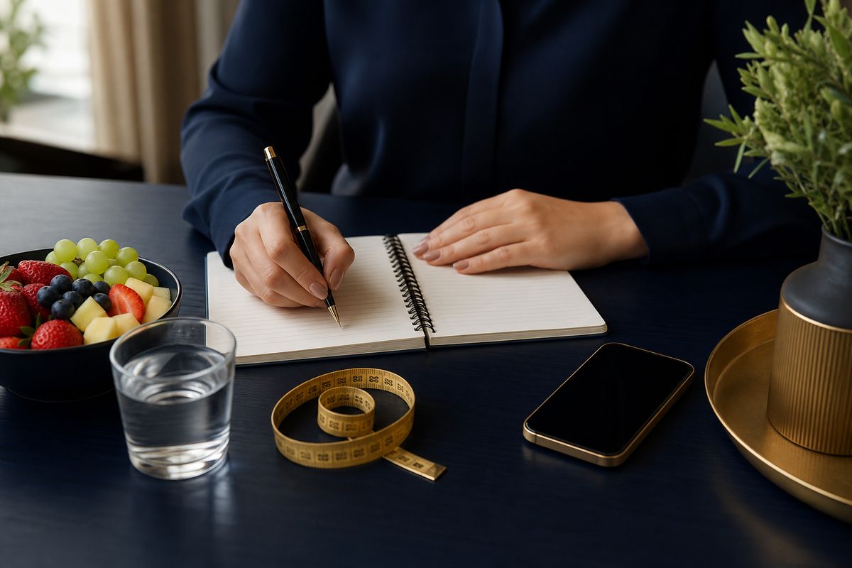 Nutricionista anotando plano alimentar em consultório, ilustrando a dúvida se nutricionista pode ser MEI